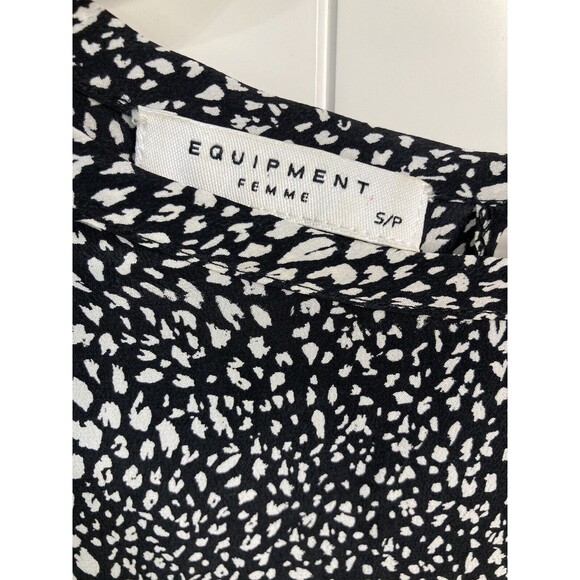 Equipment Femme 3/4 Length Sleeve Silk Mini Dress Black/White Pockets Small - Picture 3 of 6